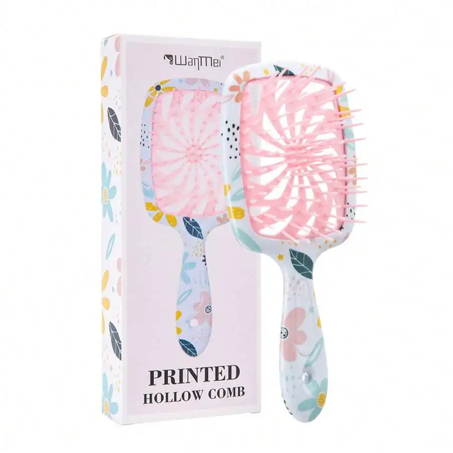 

Printed Hollow Comb Portable Hair Brush For Women
