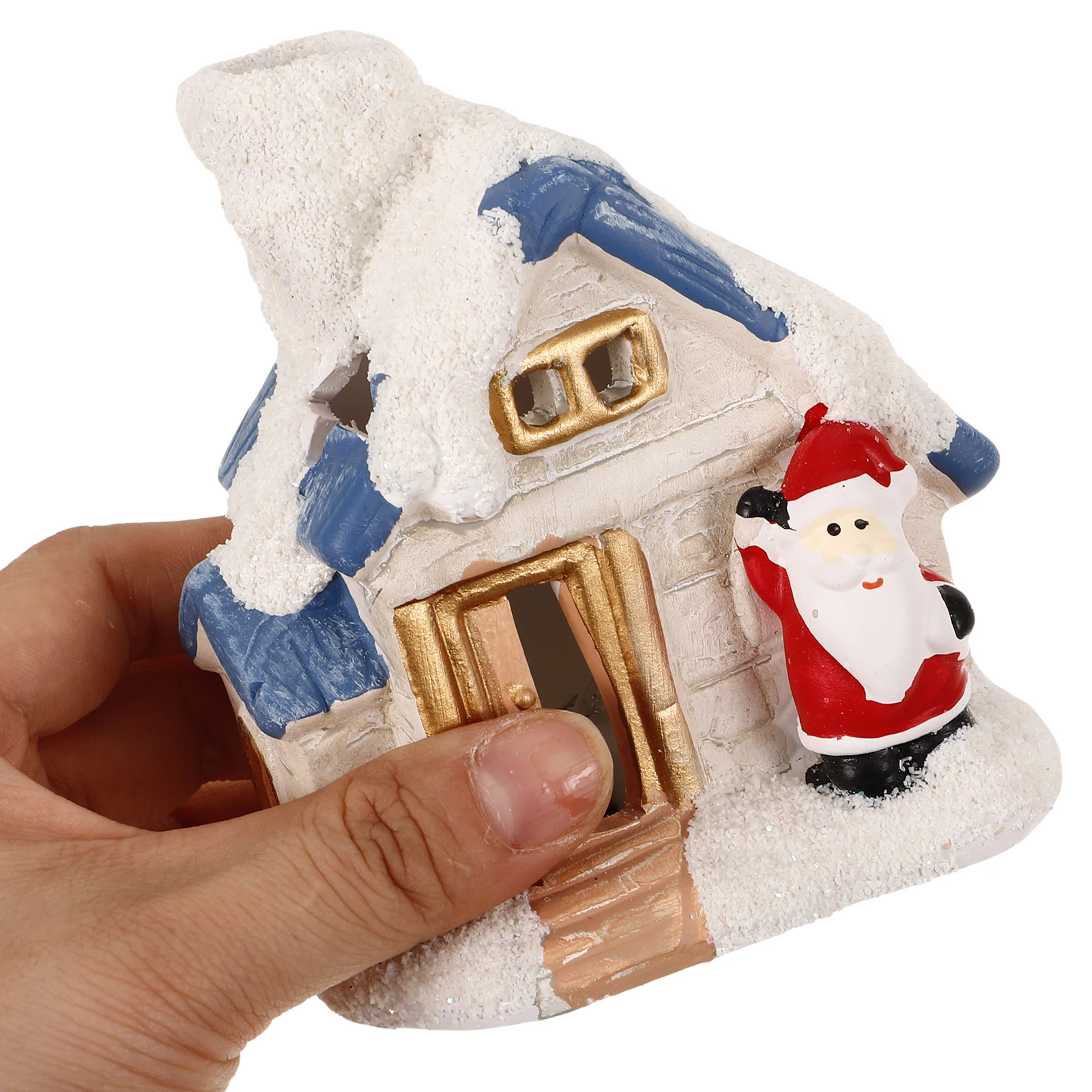 

2 Pcs Luminous House Ornament Christmas Desktop Xmas Party LED Light Vintage Decor Resin European Style Craft