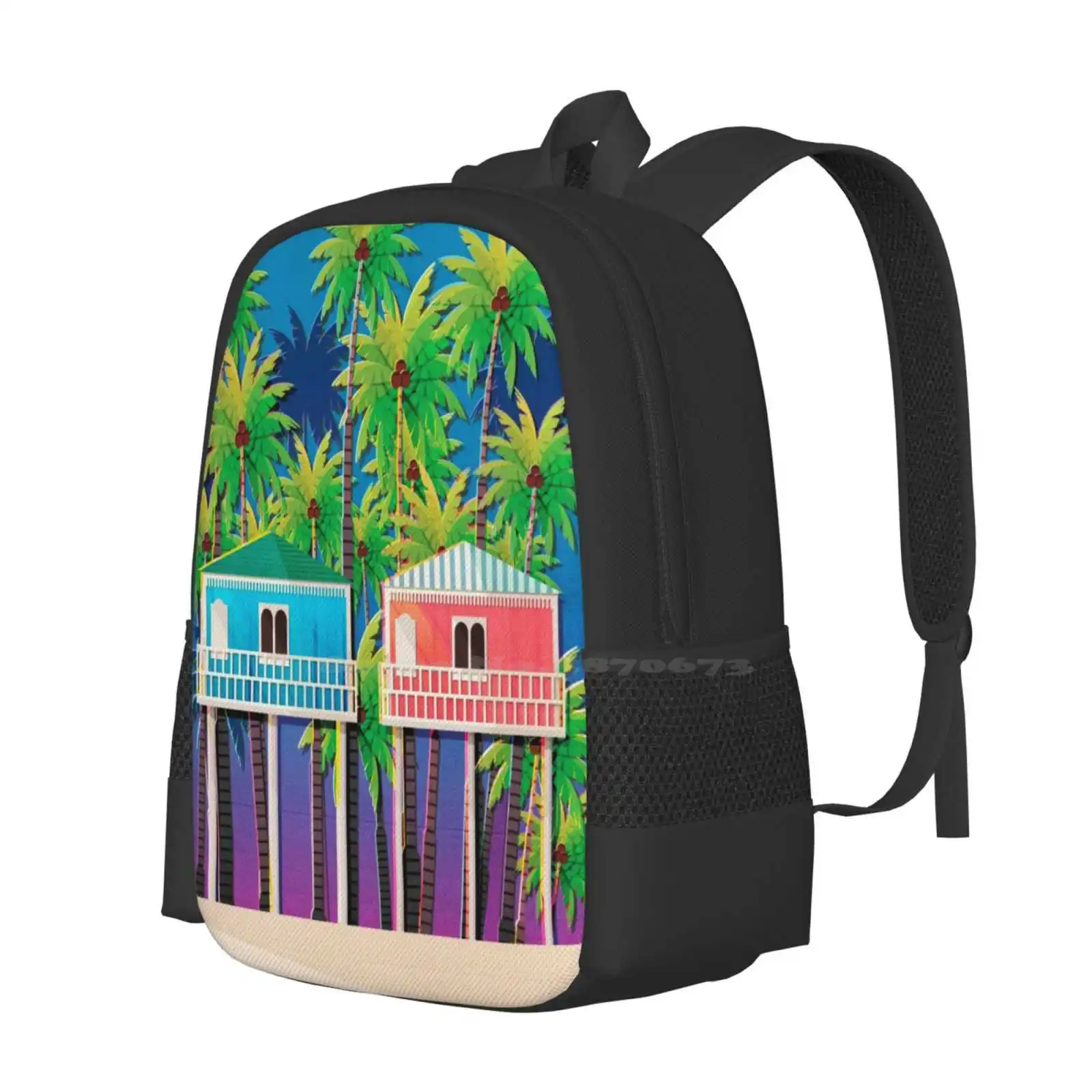 Palolem Beach Huts School Bags Travel Laptop Backpack India Travel Beach Huts Colour Bright Summertime Holiday Palmtrees Nomad