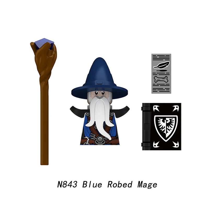 MOC Medieval Mage Figures Building Blocks Wizard Witch Magic Book Potion Helmet Beard Cloak Printed Accessories Bricks Toy Gifts