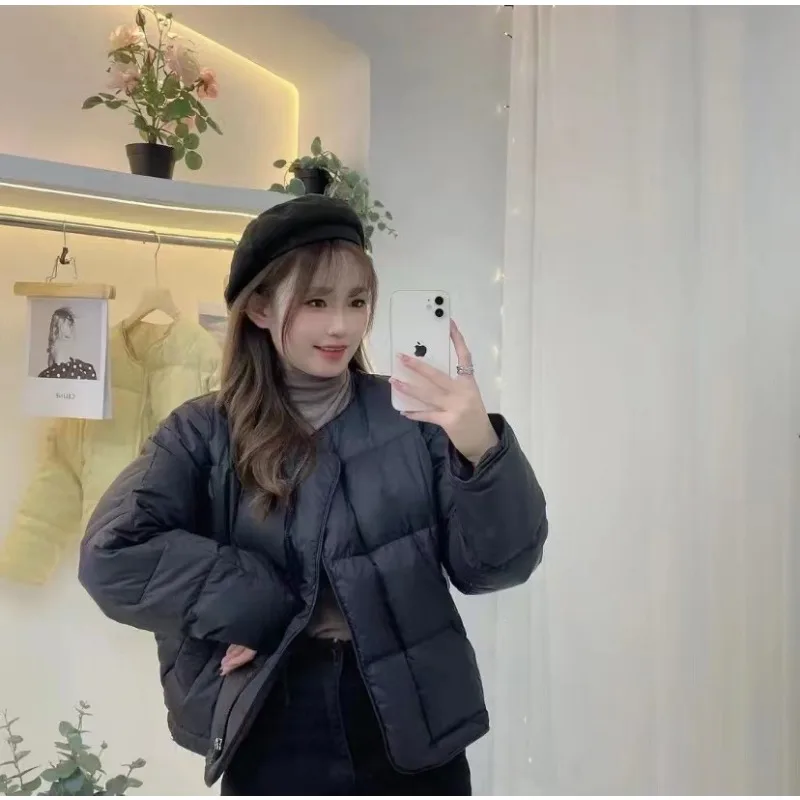 المرأة أسفل سترة الراقية الاتجاه قصيرة سترة منفوخة معطف الشتاء يندبروف الأبيض بطة أسفل ملابس خارجية دافئة البريدي كم طويل #4