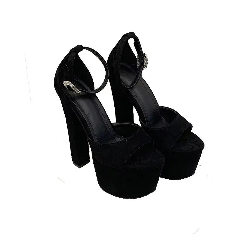 

Туфли-сандалии на платформе 16 см, черные, из замши, на высоком каблуке, женские, сексуальные, на массивной подошве, тренд 2026 года