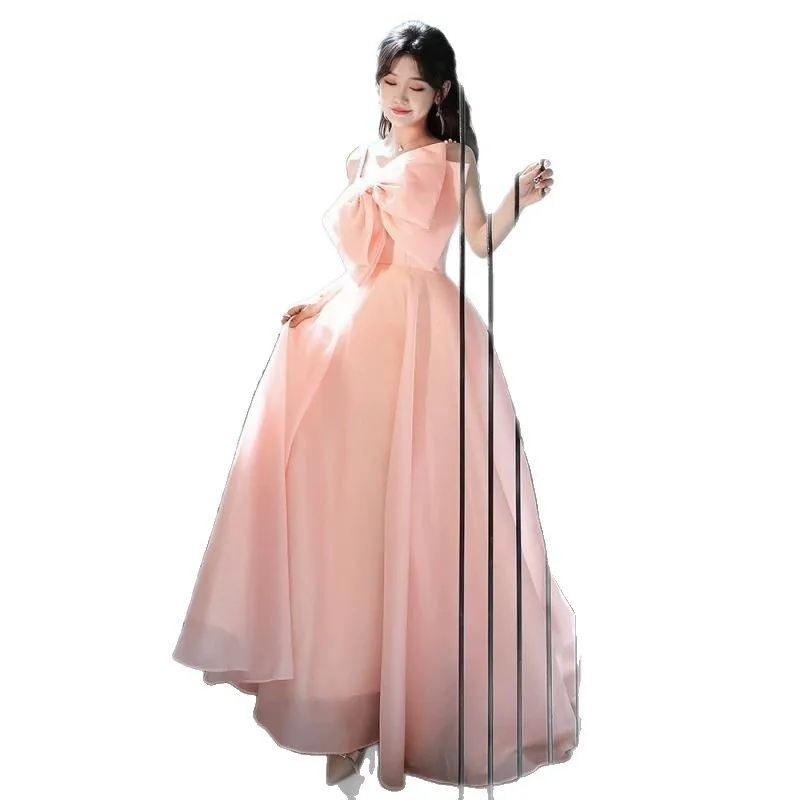 

Pink suspender evening dress women 2025 new engagement fugitive princess toast bride simple bow