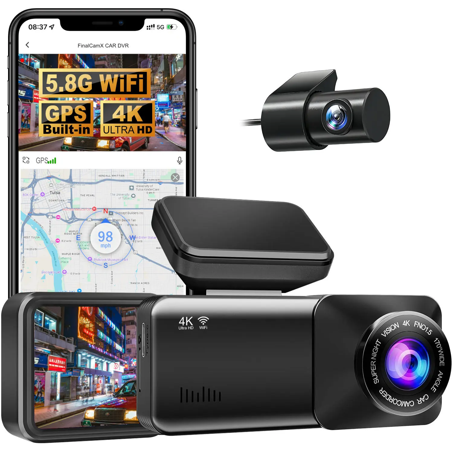 HD driving recorder, 4K front and rear dual cameras, 5G WiFi GPS
