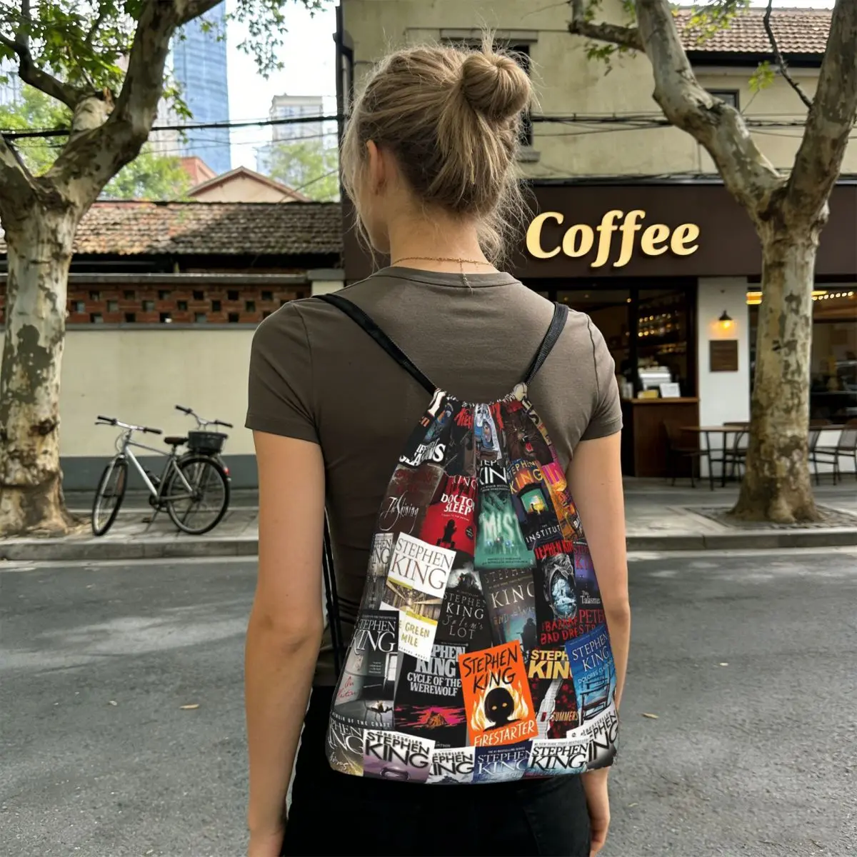 

Stephen King Book Covers, Horror Bookworm Backpacks Fashion Drawstring Bags Sundries Bag Book Bags for Travel School