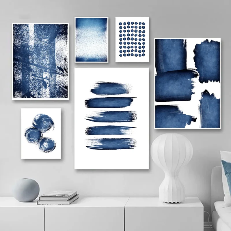 Watercolor Abstract Poster Navy Blue Art Print Modern Geometric Canvas Painting Minimalist Wall Picture Living Room Home Decor