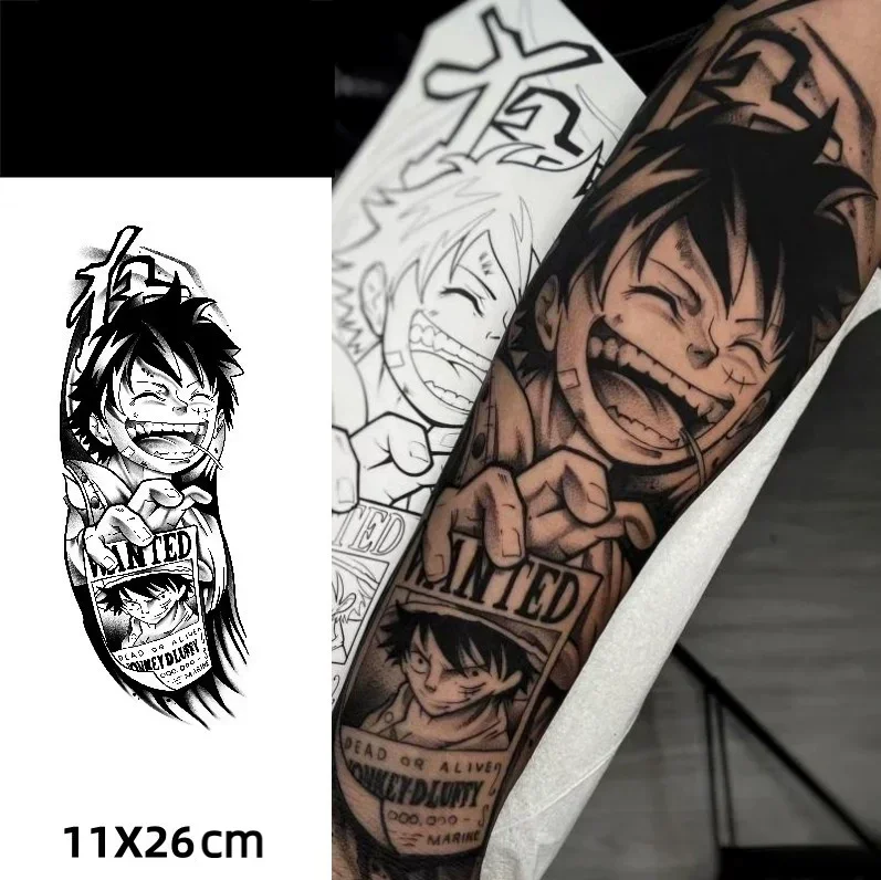 Pirate Straw Hat Boy Anime Temporary Tattoos Big Size Black Herbal Juice Tattoo Body Art Waterproof Fake Tattoo Sticker