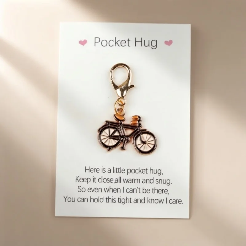1Pieces/2Bicycle-shaped keychain，With warm and heartfelt words written on it“Pocket hug（Pocket Hug）” Greeting cards and small gi