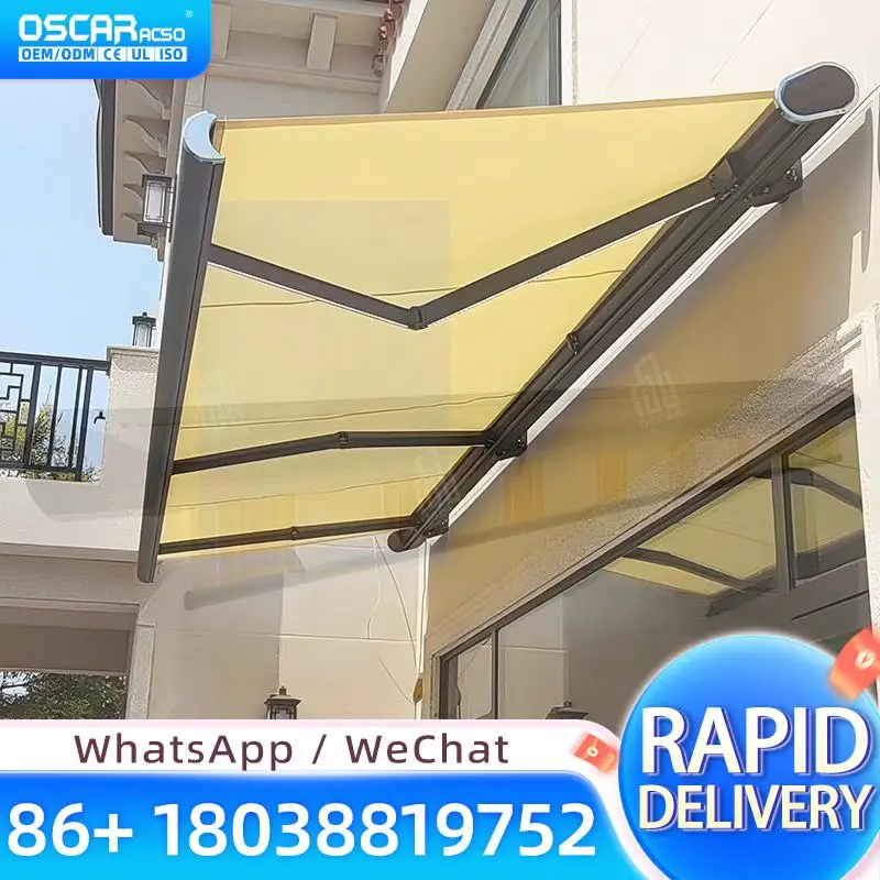 Retractable Outdoor Awning 6m Remote Controlled Aluminum White Full Size for Patio Balcony Camping Luxury Commercial Retractable