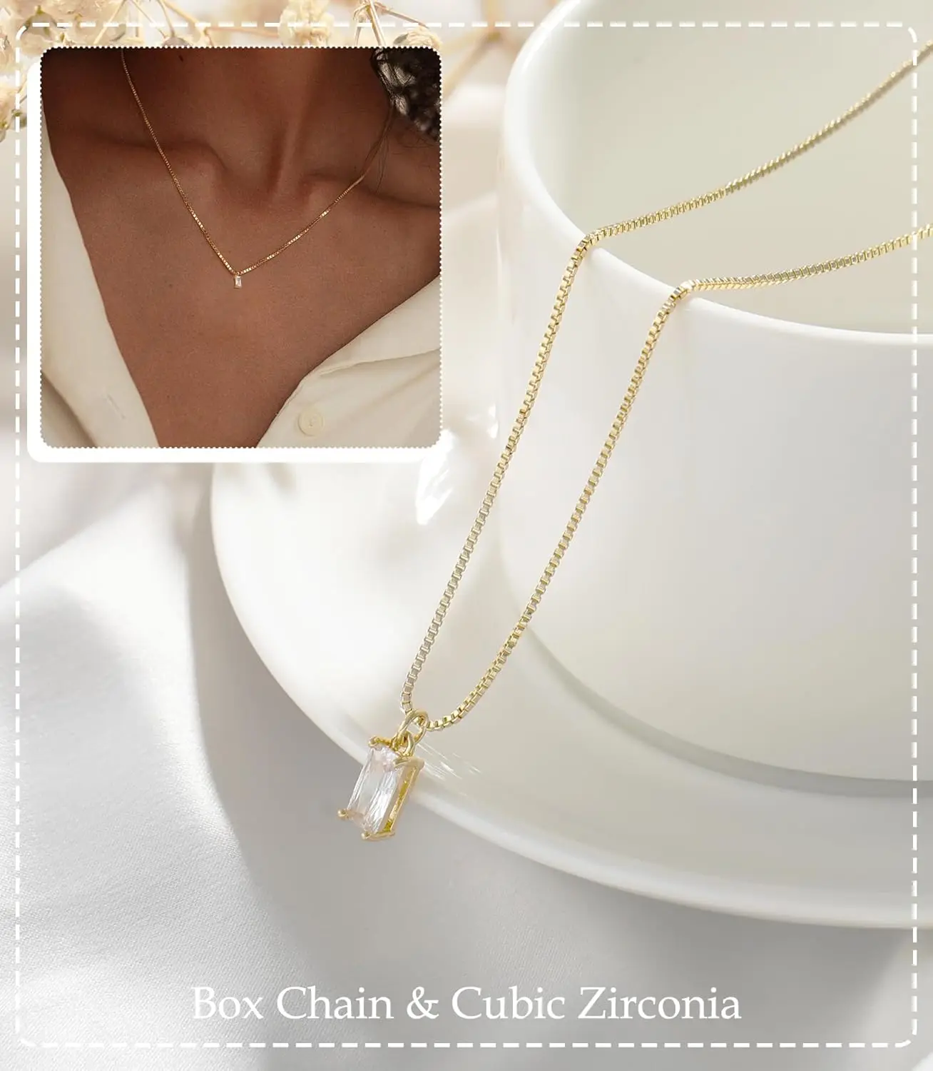 Collane con diamanti da donna Collana con pietre portafortuna di smeraldo placcato oro 14 carati per donne Collana in oro delicato per madri Blu Verde