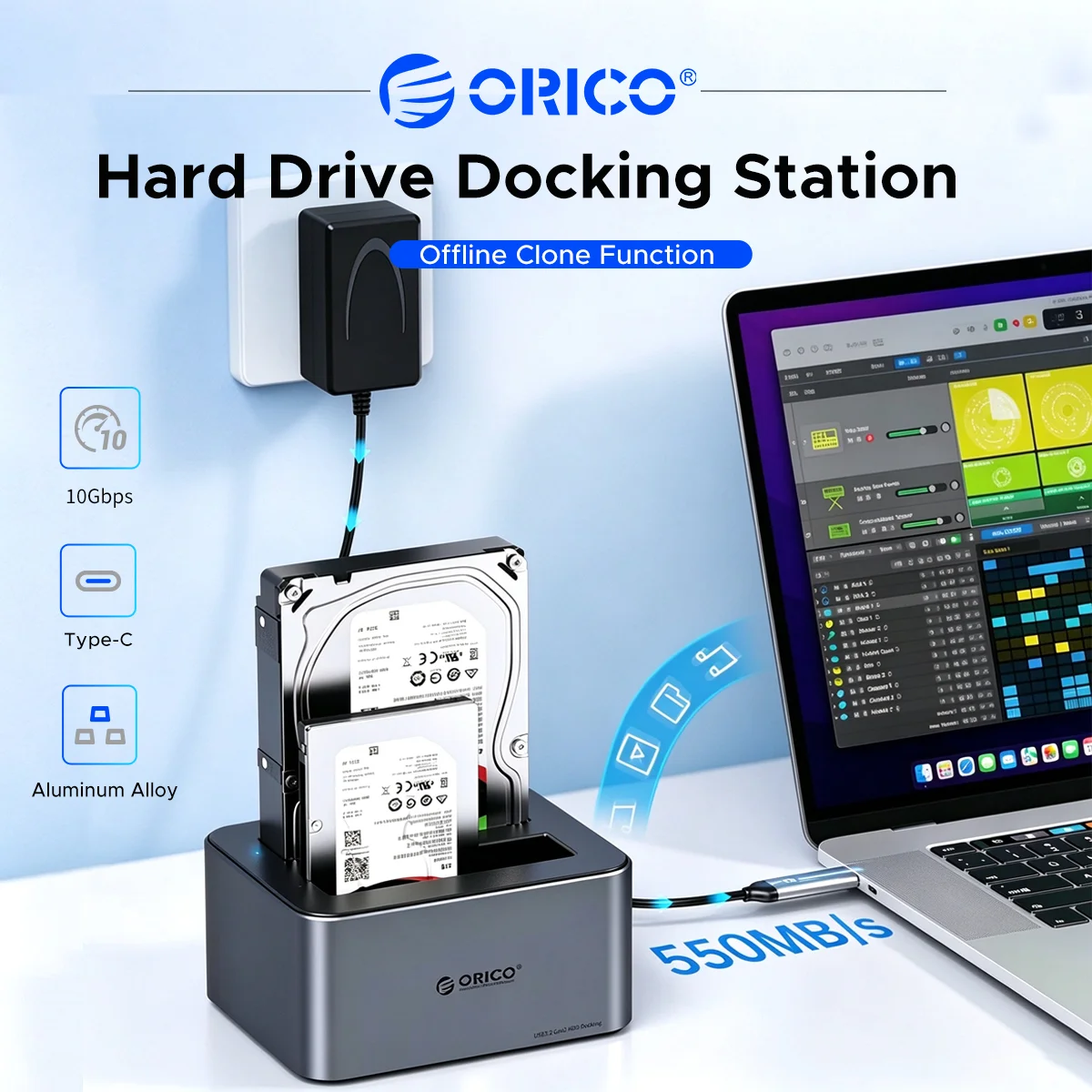 ORICO Multi‑Bay Hard Drive Docking Station Type‑C 10Gbps Offline Clone HDD SSD Enclosure Support Max 40TB Storage For PC Laptop