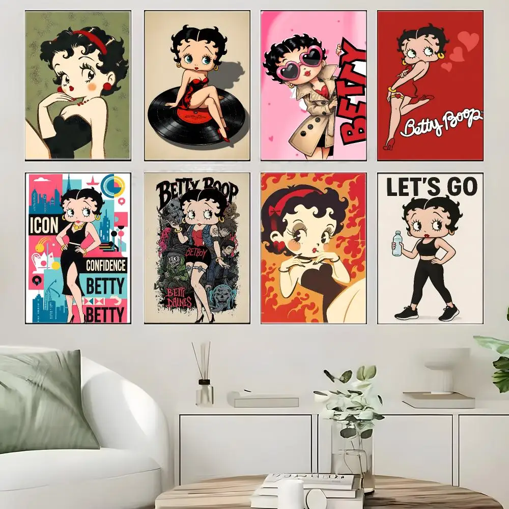 Character B-Betty B-Boop Poster  Self-adhesive Art Waterproof Paper Sticker Coffee House Bar Room Wall Decor