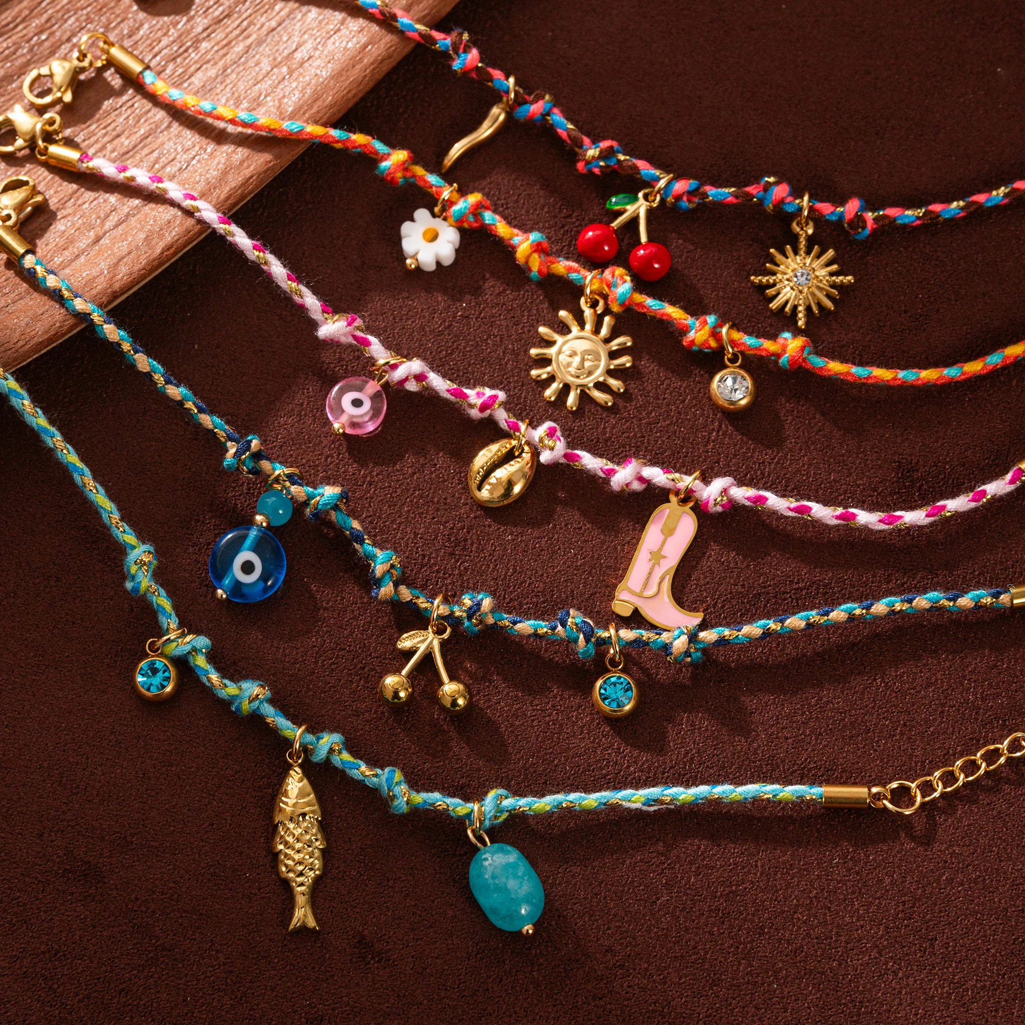 

Handmade color braided titanium steel bracelet ins style dopamine high-end natural stone necklace decoration