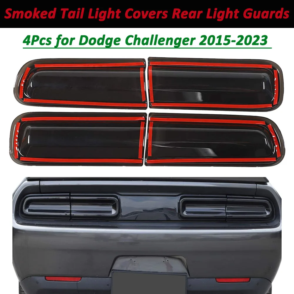 4pcs For Dodge Challenger 2015 2016 2017 2018-2023 Smoked Black Tail Light Lamp Cover Exterior Accessories Lamp Decoration Trim