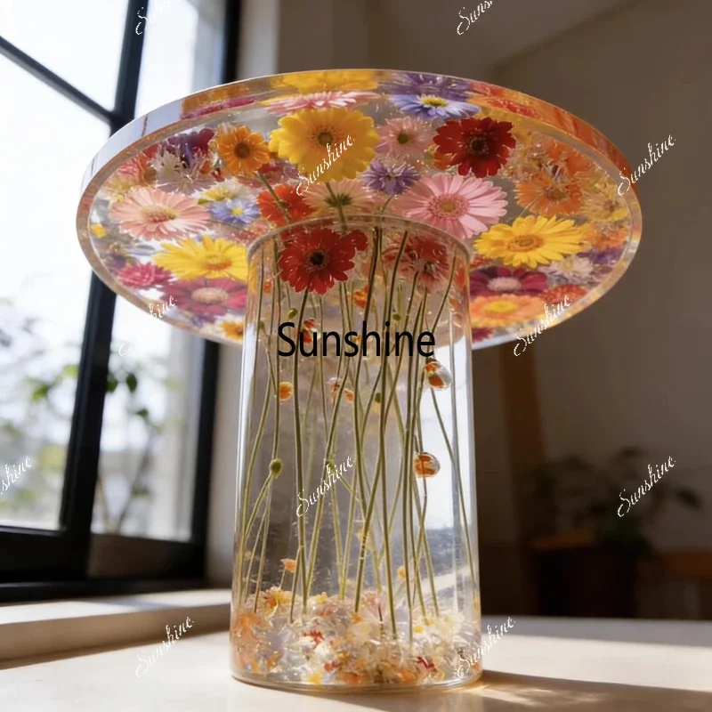 

Круглый прозрачный журнальный столик из смолы для гостиной, создающий атмосферу B&B, в стиле легкой роскоши, приставной столик