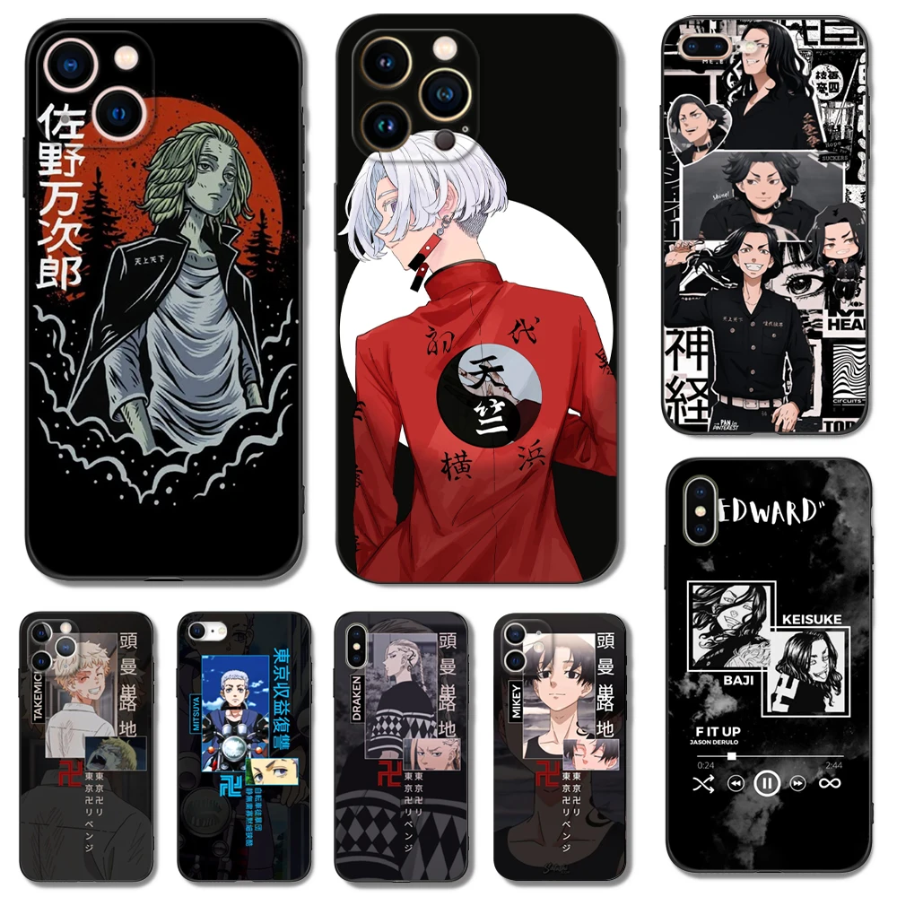 Black tpu case for iphone 14 13 12 11 mini pro MAX 5 5s se 2020 6 6s 7 8 plus x 10 XR XS cover Anime Tokyo Revenger manjiro sano