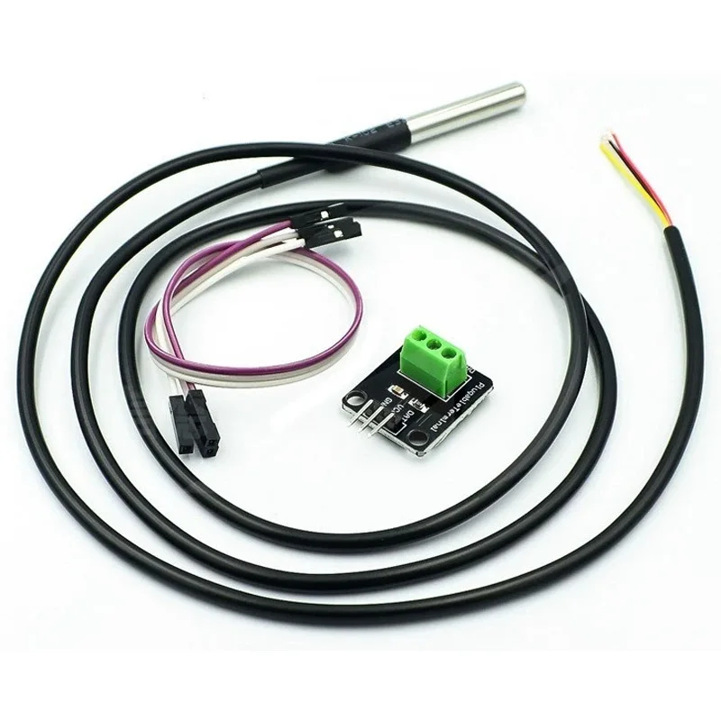 DS18B20 Temperature Sensor Module Kit Waterproof 100CM Digital Sensor Cable Stainless Steel Probe Terminal Adapter For Arduino