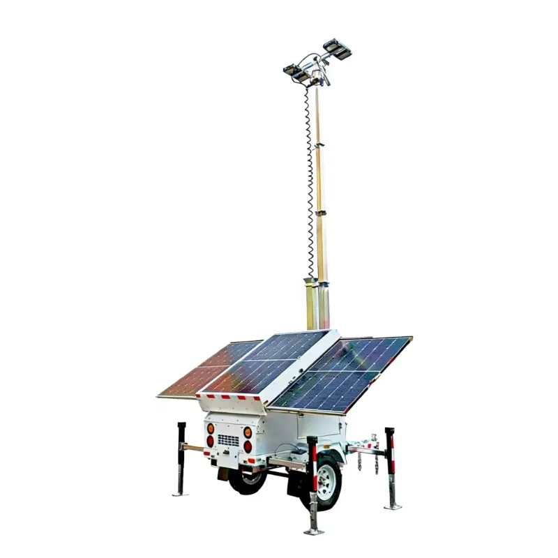 Mobile Lighting Tower Trailer 7m Electric Telescopic Mast Multi Angle Lamp Rotation For Tunnel Construction Lighting