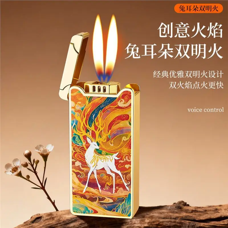 Metal Elongated Lightweight Second-generation Enamel Painted Variable Light Five Way God of Wealth Windproof Creative Lighter