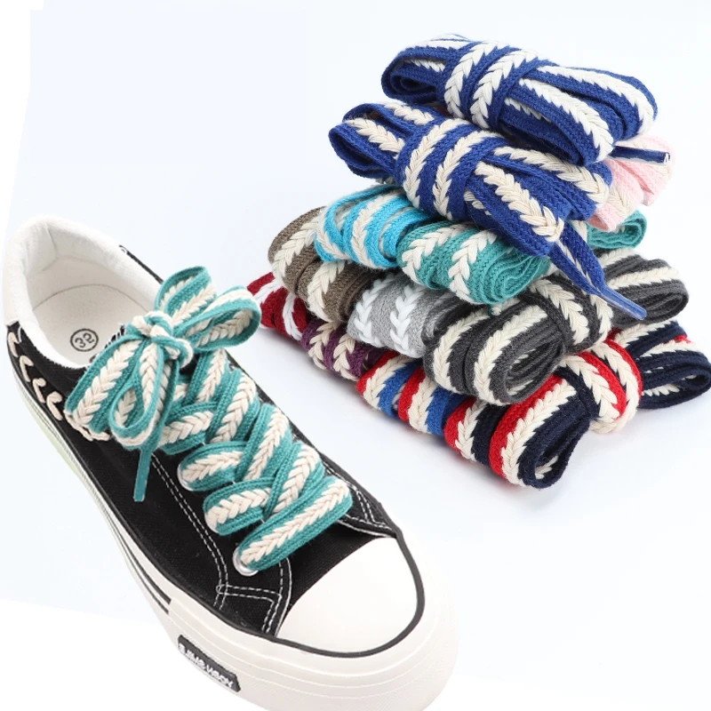 1 Pair Flat Shoelaces for Sneakers Striped Twist Weave Shoe Laces Shoelace for Women Man Textured Classic Wide 1.5cm Shoestring