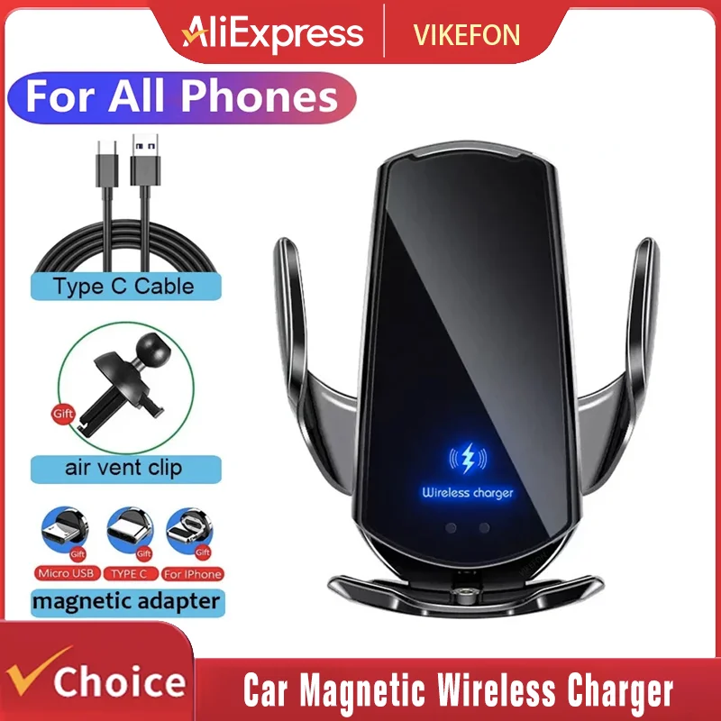 Car Wireless Charger Magnetic Automatic Car Mount Phone Holder For iPhone Xiaomi Samsung Infrared Induction Fast Charging