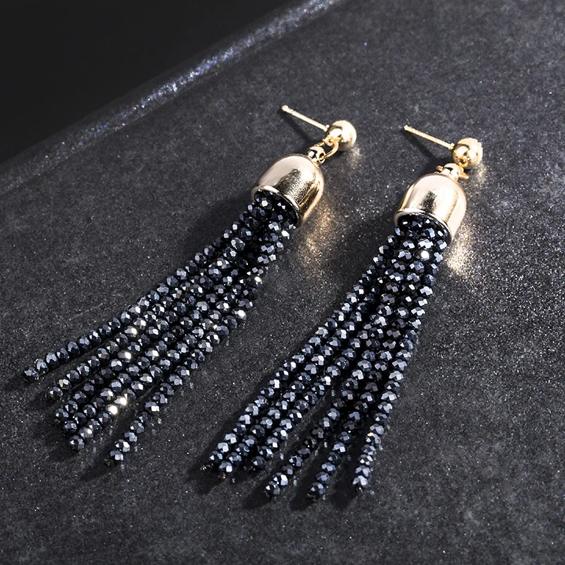 INKDEW Trendy Tassel Earrings Drop Earrings Multicolor Red Handmade Strand Crystal Long Earrings for Women Gift oorbellen EA001