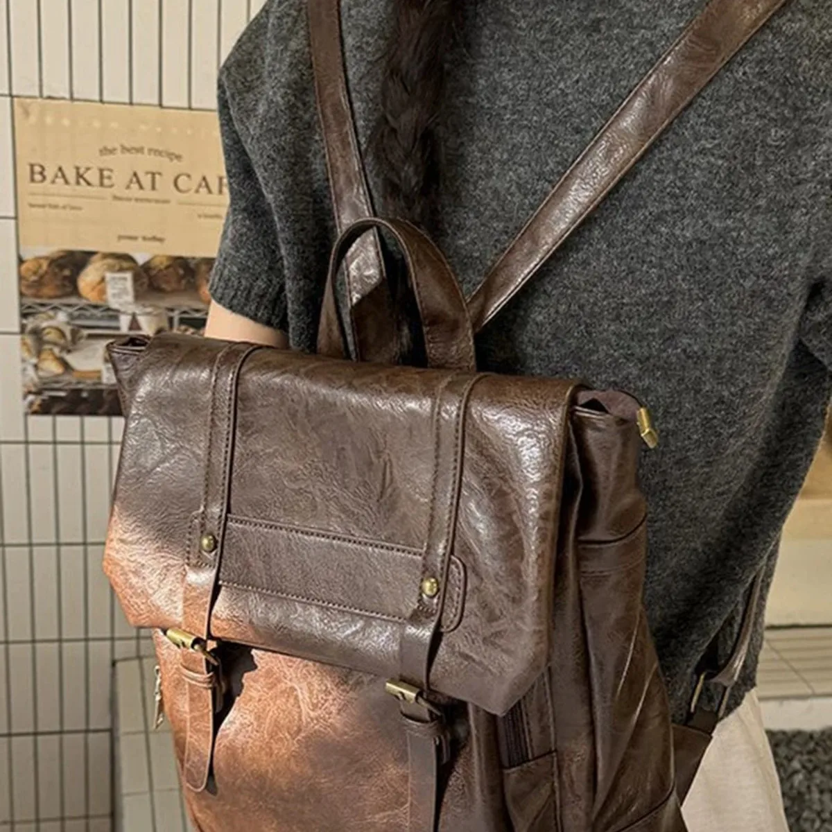 حقيبة ظهر كلاسيكية للنساء، حقيبة مدرسية من الجلد الناعم، حقيبة ظهر جامعية بسيطة، حقيبة كتب كاجوال، ظهر عمل مكتبي قديم #2