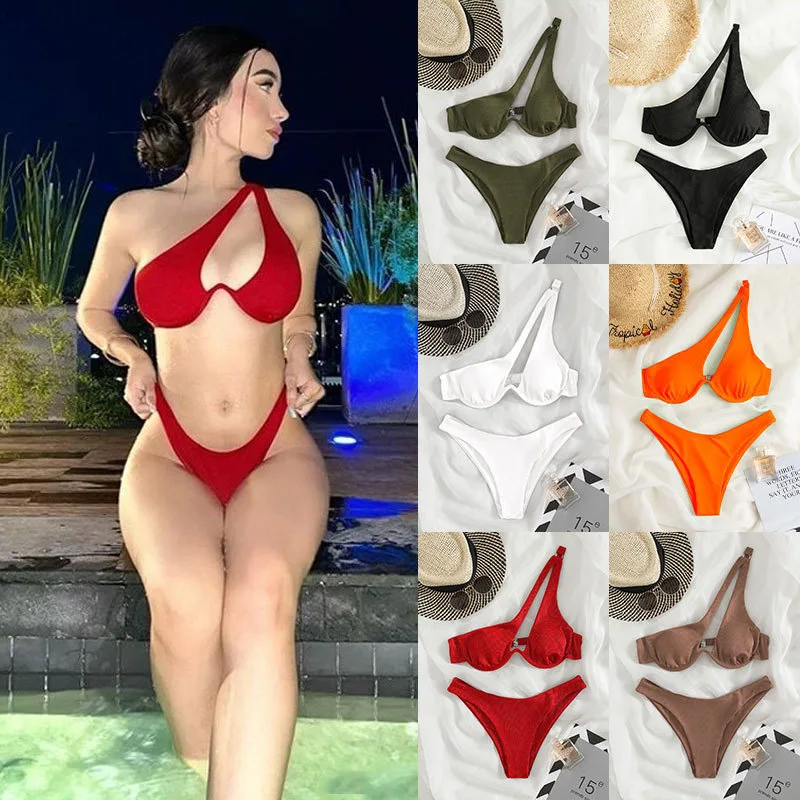 Bikini a triangolo Sexy multicolore per donna, spalla singola, supporto in acciaio, costume da bagno, Bikini, 2022 nuovo