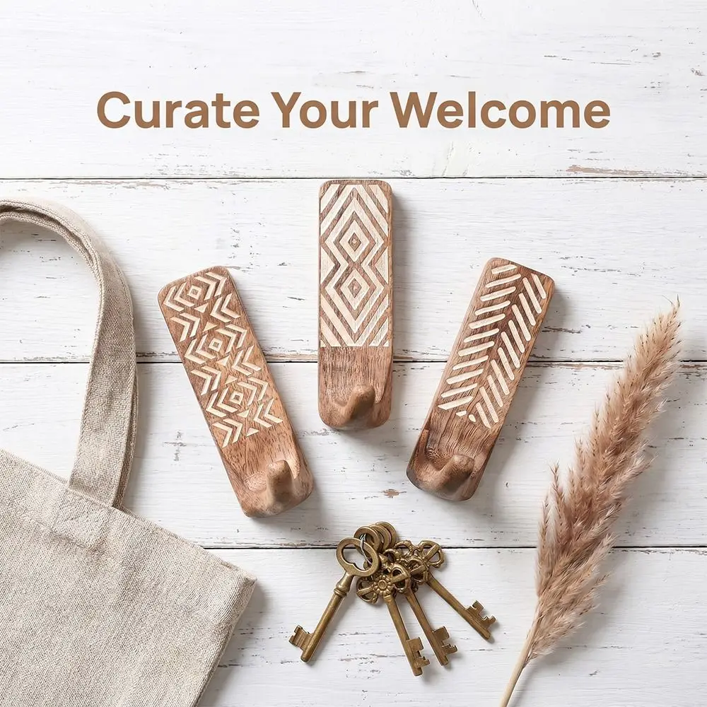

3pcs Space Saving Wooden Wall Hooks High Load-bearing Capacity Wooden Home Organizer Easy To Install Unique Coat Rack