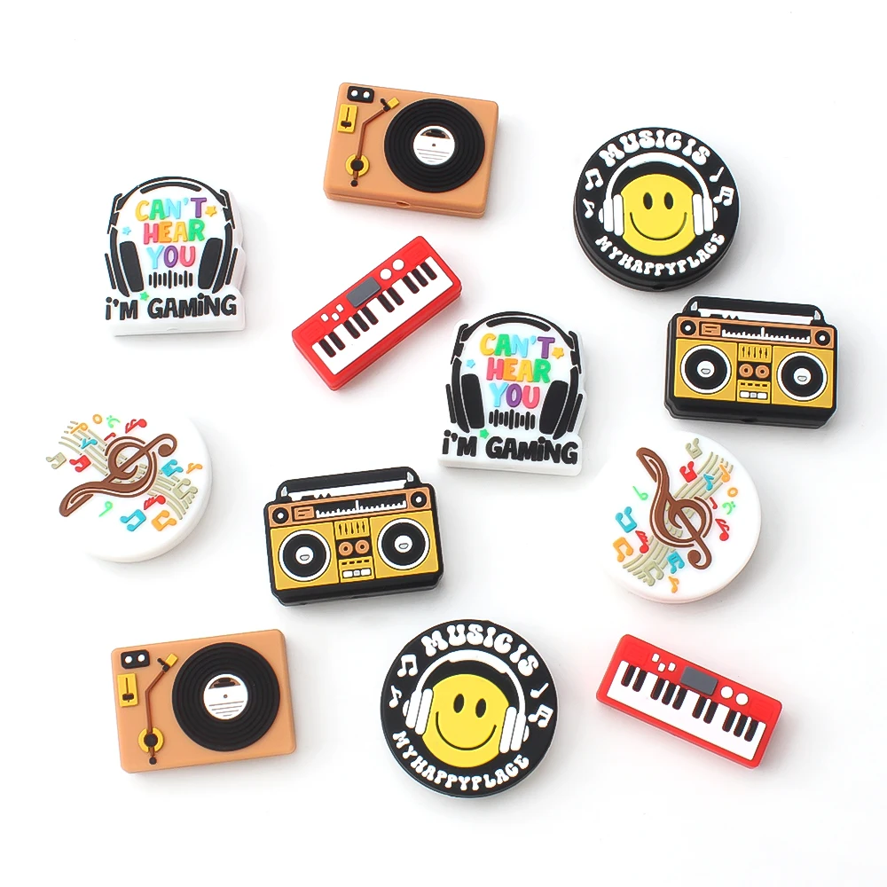 5/10pcs Music Theme Silicone Beads For Jewelry Keychain Making Focal Beads Diy Necklace Pens Handmade Crafts view 3