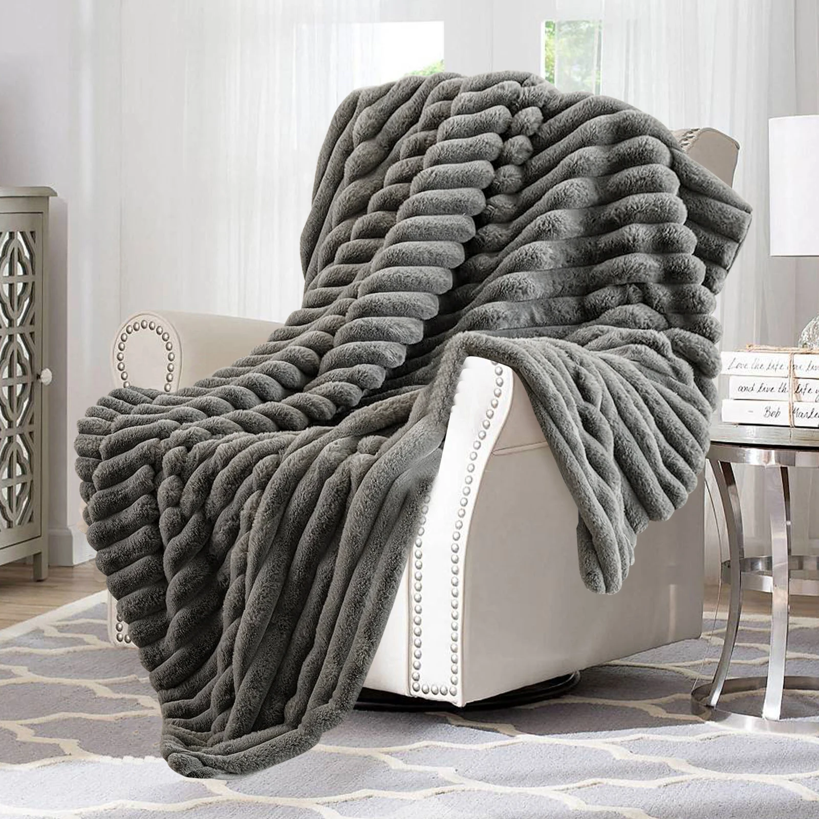 Thicken Winter Throw Blanket Faux Fur Plush Bed Fleece Fluffy Soft Knee Sofa Blanket Double Layer Stitch Bed Blankets