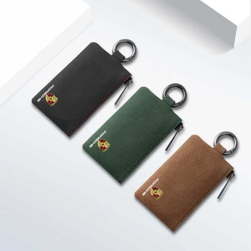 

Suede Car Key Case Keychain Mini Storage Bag Accessories For Porsche Cayenne Panamera Macan 911 718 Taycan Boxster Cayman Pajun