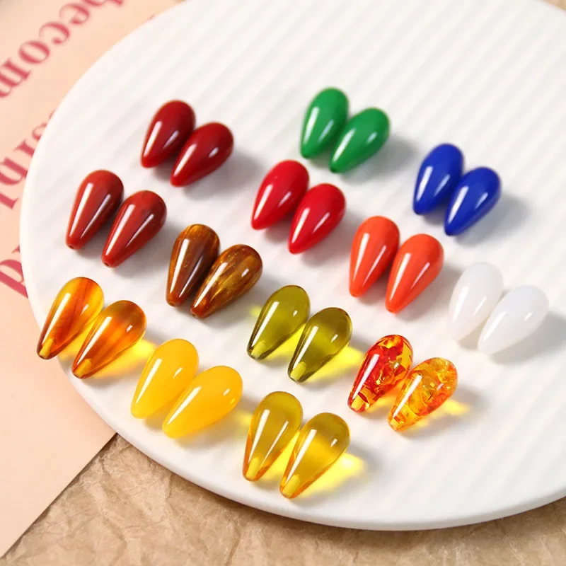 5pcs retro stereo seven-color smudged straight-hole water droplets diy resin accessories Earrings hairpin material