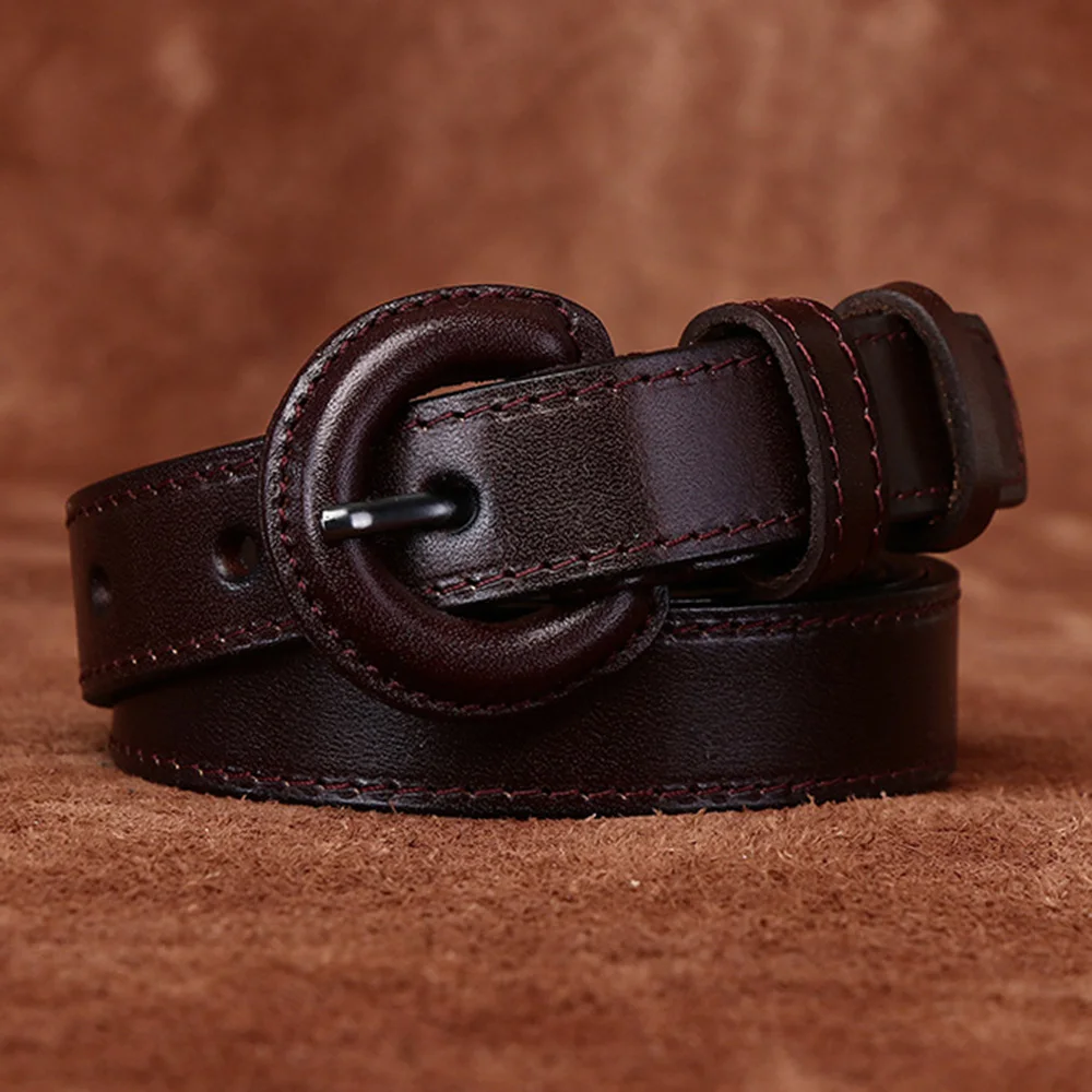 Ladeis Retro Pure Cowhide Pants Anti Allergic Belt for Women 2.2cm Wide