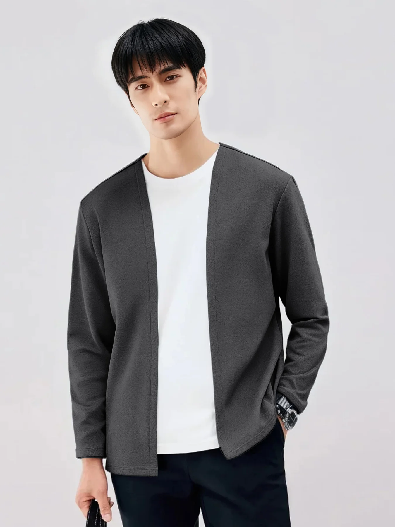 

Spring and autumn new men's knitted cardigan, solid color, Korean style, casual versatile top, collarless simple cardigan