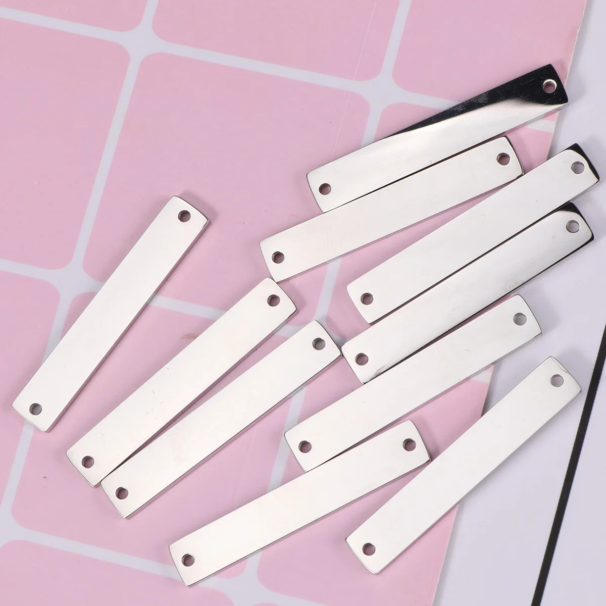 

10 pcs Dual Hole Connector Stainless Steel Pendant Silver DIY Jewelry Accessories Rectangle Shape Long Term Use Metal