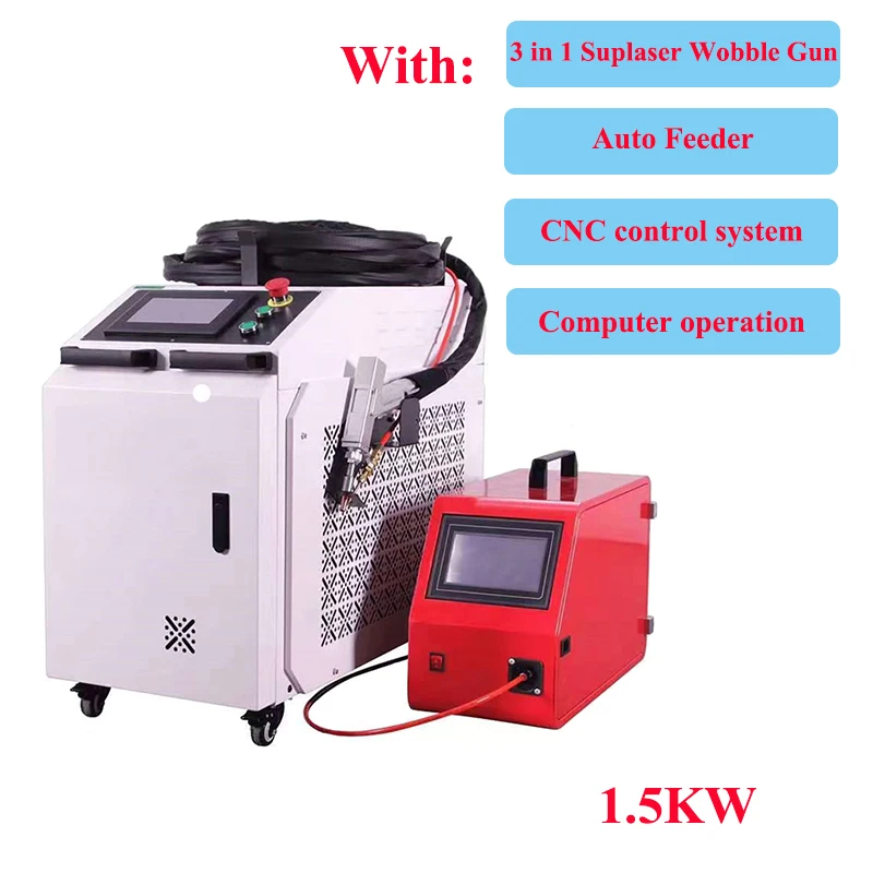 1.5KW Laser Welding Machine With 3 in 1 Suplaser Wobble Gun and Auto Feeder CNC control system computer operation for Factory