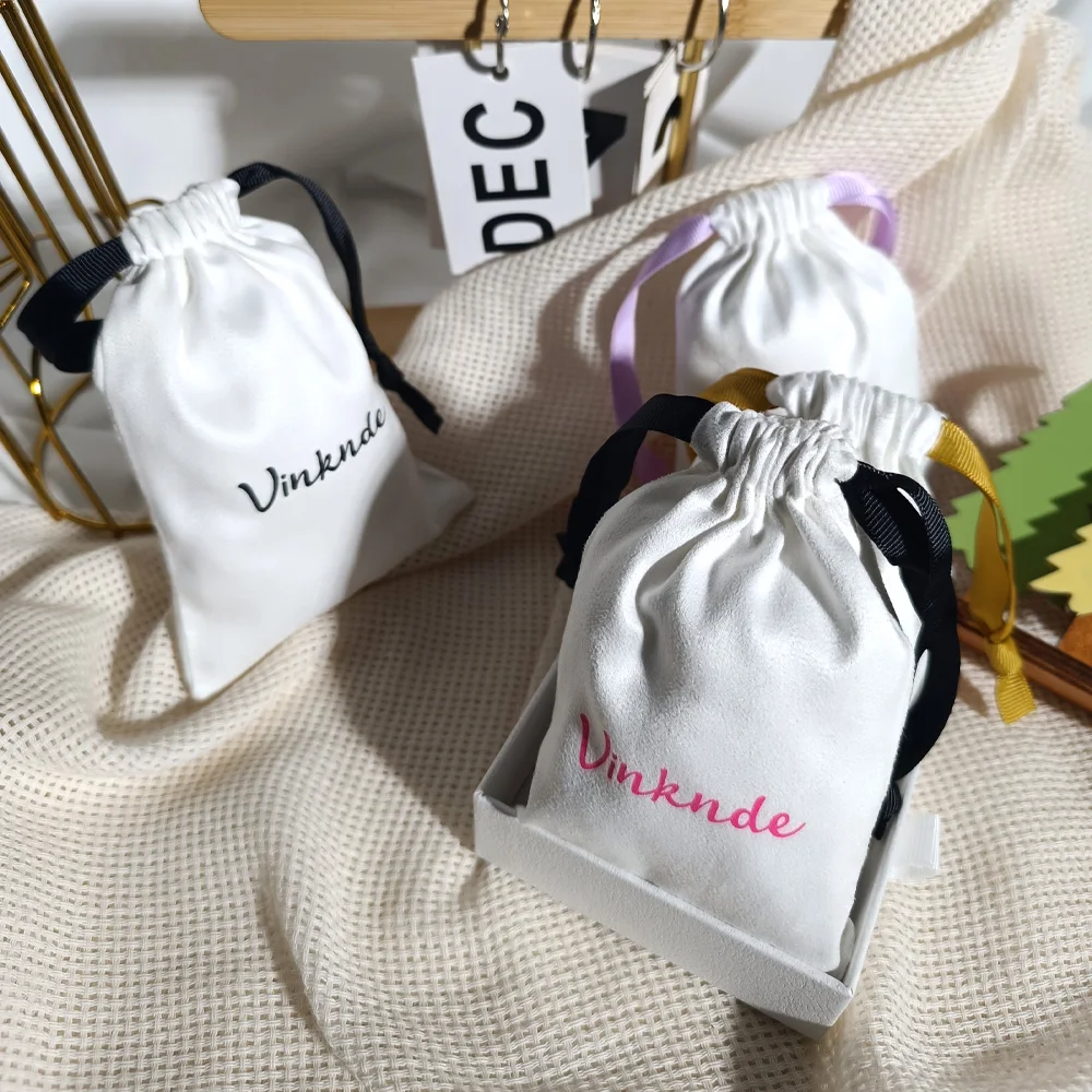 

100Pack Bulk Custom Logo White Wedding Favor Bags with Ribbon Drawstring 4x6 inches Jewelry Gift Bags for Party Festival Makeup