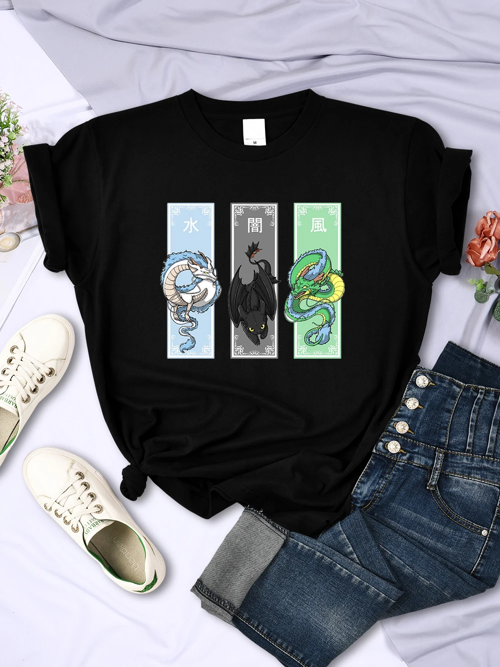 Cartoon Dragons Cute Printing Women t Shirts Summer Oversized Clothing Fashion Short Sleeves Tshirts Casual Loose Female Tshirt