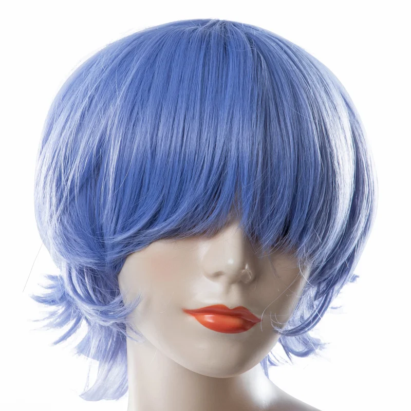 

Short Purple Wig Unisex Anime Cosplay for Women/Men Synthetic Curly Straight Layered Fluffy Halloween Costume Party Carnival