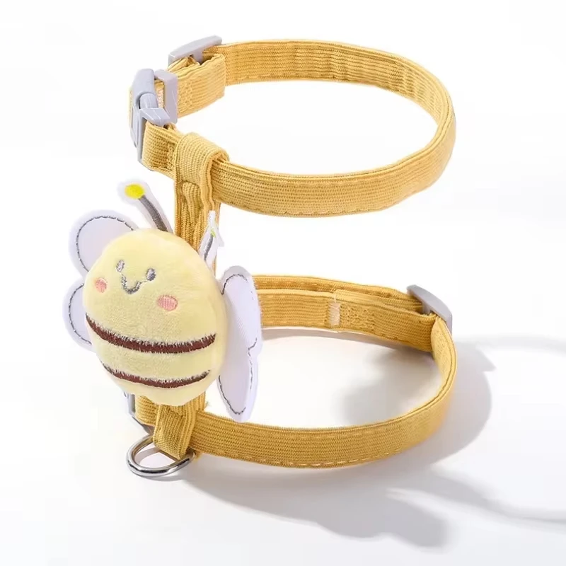 Cat Harness Leash Collar Set Adjustable Cartoon Bee Double Layer Dog Harness for Small Medium Pet Collar Leash Outdoor Walking