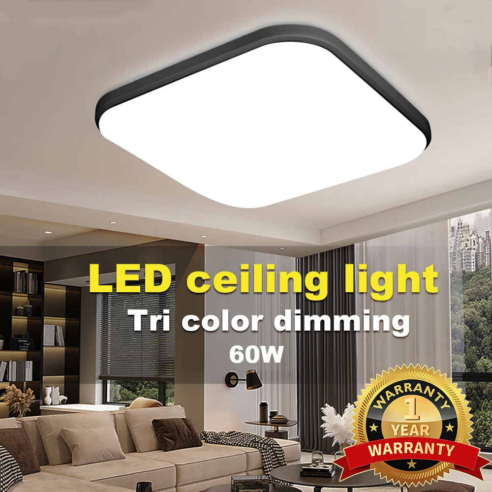 

Светодиодный потолочный светильник, трехцветная большая люстра, потолочный светильник, 60 Вт, светодиодная потолочная панель, внутреннее освещение для декора гостиной, спальни