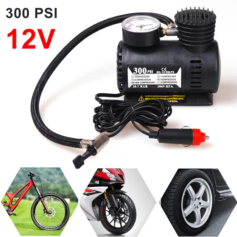 Portable Car Air Compressor Tire Inflator Pump 300psi - Universal Auto Accessories Repair Tool for Cars, Bicycles, and Balls