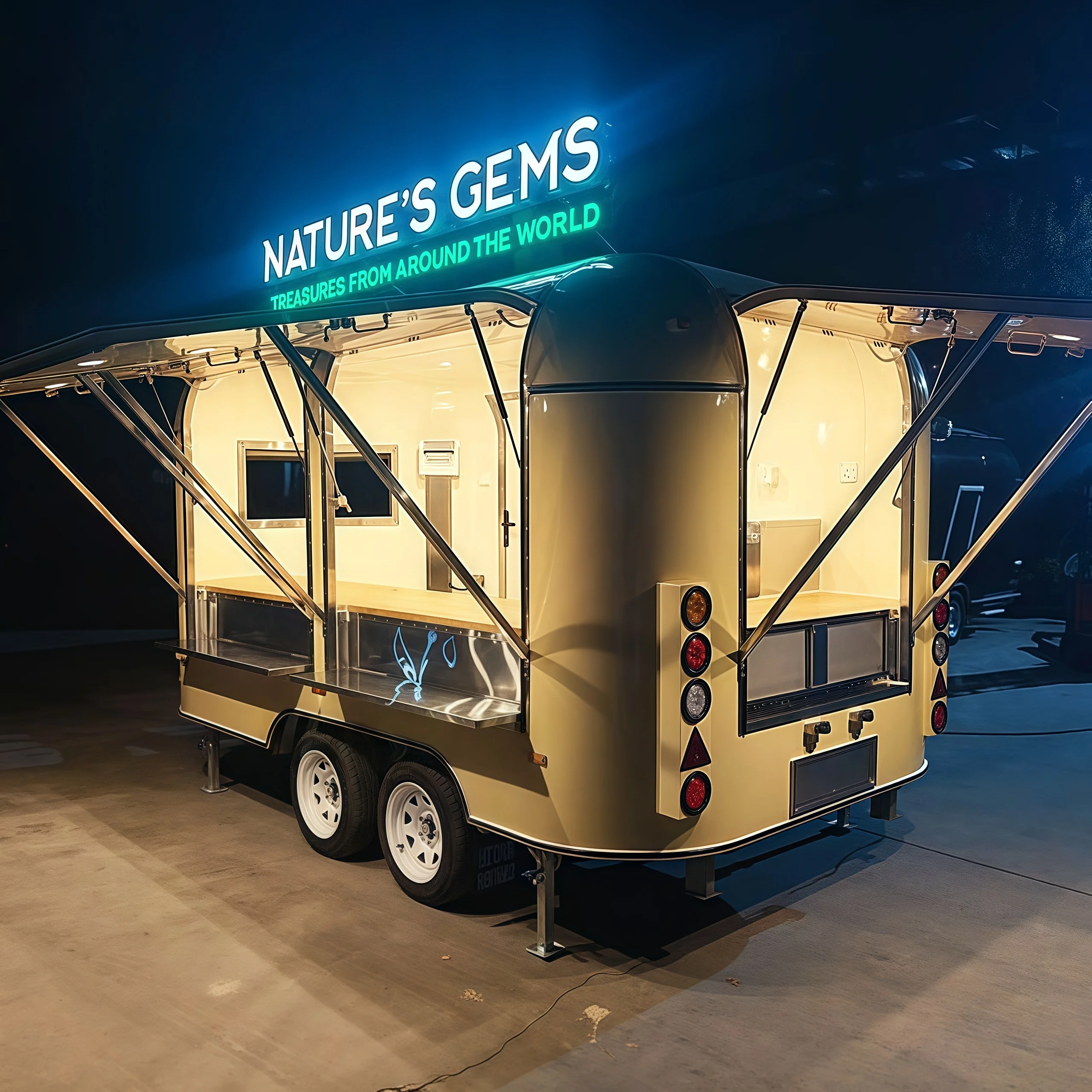 

Portable Outdoor Kitchen Food Truck Trailer Cart Mobile Snack Bar Ice Cream Truck Tent Caravan for Camping