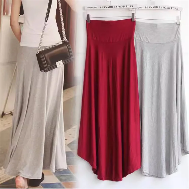 

Spring Summer Casual Loose Irregular Long Skirts Women Elastic High Waist Modal Skirt Ladies A Line Big Swing Maxi Skirt Saia