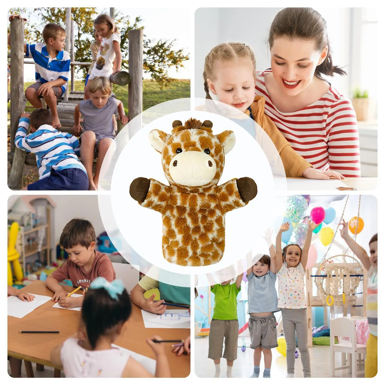 دمى يدوية محشوة على شكل حيوانات من القطيفة على شكل أسد وزرافة دعائم أداء لمرحلة الأداء دمى يدوية للأولاد والبنات والمعلمين #5