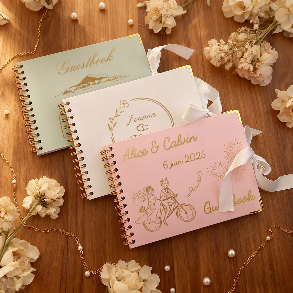 Livre d'or de mariage personnalisé avec signature, album personnalisé avec les noms du couple et la date, cadeau pour demoiselles d'honneur/enterrement de vie de jeune fille, livre d'or de mariage
