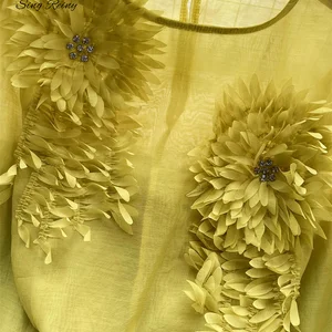 SingGreiny-Bulk Women's Low satin, pure bohemian blouse, long sleeves, transparent 3D floral shirt, spring, 2024 8 Main Sales Bohemia Blouse - №1