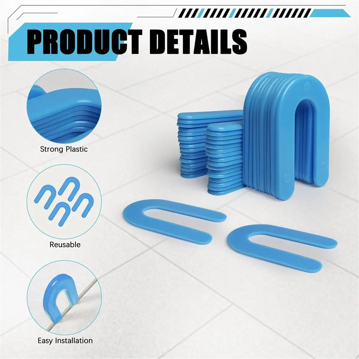 AT33 400pcs U-Shaped Horseshoe Tile Spacers, Plastic Spacers for Tile Leveling System, 1/16-Inch for Floor Tile Installation