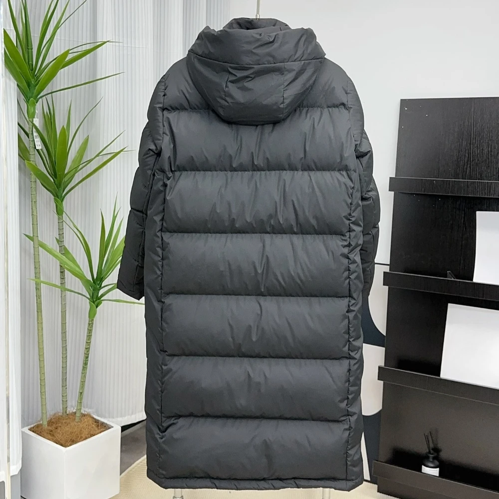 الفاخرة مصمم طويل سميكة أوزة أسفل سترة المرأة العلامة التجارية الركبة طول معطف ملابس خارجية الذاكرة النسيج كم طويل 2025 جديد #3